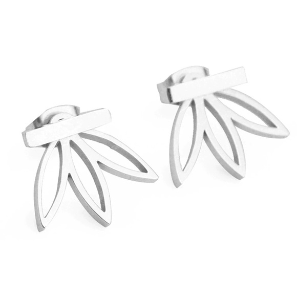 ‼️3/$30 Silver Lotus Flower & Bar Stud Earrings - Picture 2 of 4